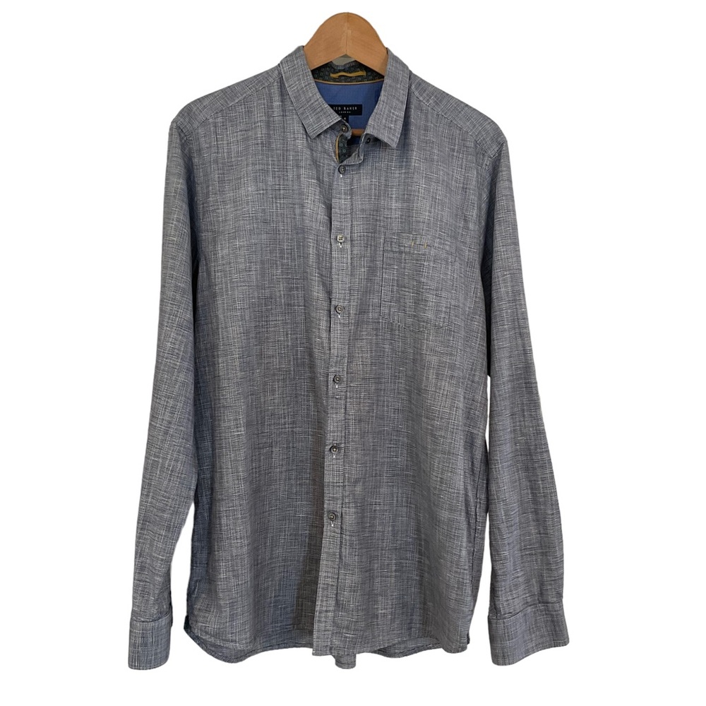 Ted Baker London Long Sleeve Button Down Shirt Men’s 6 (XXL) Gray/Blue Gingham